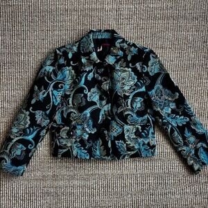 Tapemeasure Women's Blue and Black Tapestry/Brocade Cropped Jacket size 8P